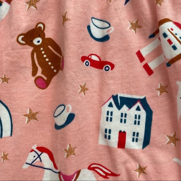 New✨ Girls Pink & Navy Toy Box 🧸 All Over Print Ruffle Neck Boutique Dress 🎀 - Picture 6 of 7